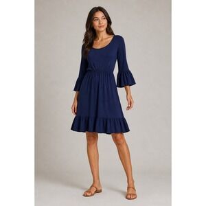 ModCloth‎ Dress Women XS Blue Fit and Flare Bell Sleeve Ruffle Hem Boho Cute